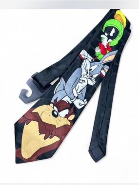 Vintage Warner Bros Looney Tunes Mania Black Necktie Marvin Tasmanian DaffyDuck